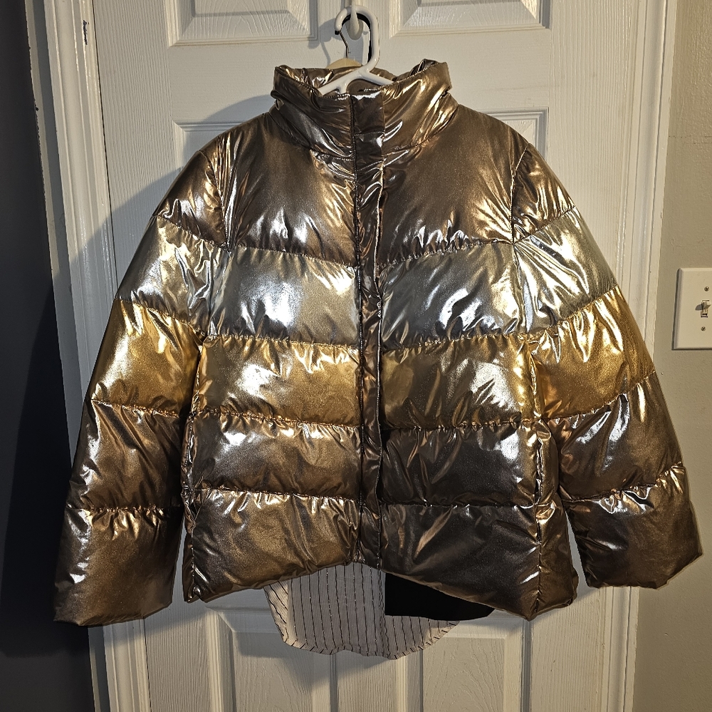 Betsey Johnson Color Block Puffer Gold Silver L